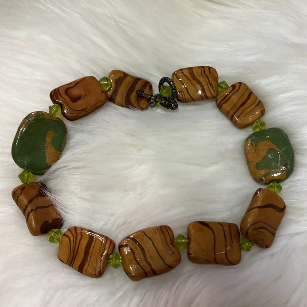 Brown & Green Handmade Boho ONE OF A KIND Handmade Necklace